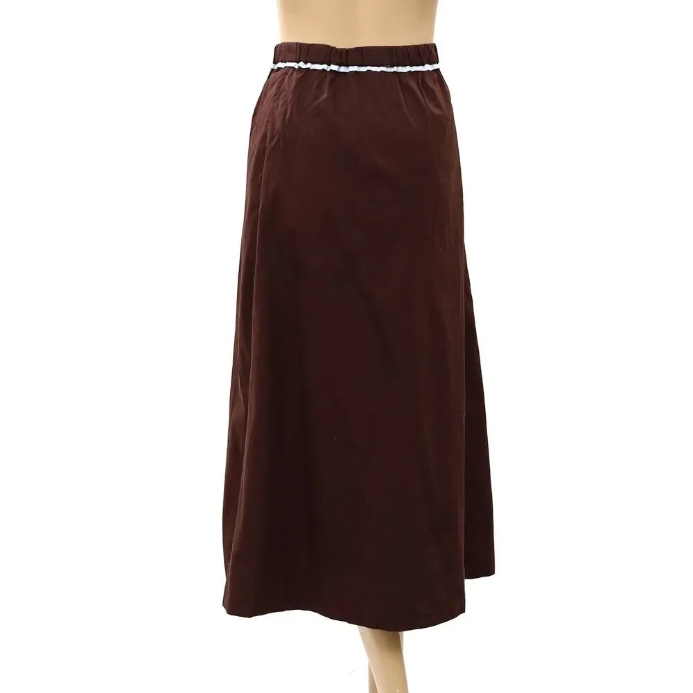Free People Candy Cane Lane Women's Midi Skirt Pull-On Solid Brown XL 289027